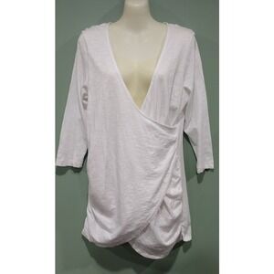 Isda & Co Crossover Ruched Top with 3/4‎ Sleeves, White, Size M